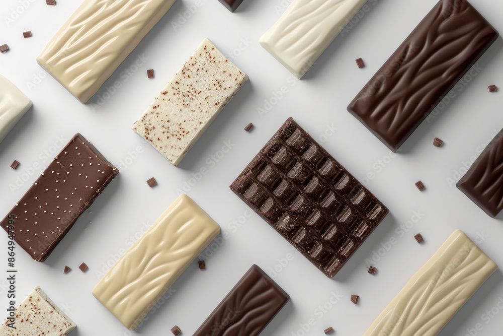 Aufkleber a selection of different chocolate bars arranged neatly on a white surface, ideal for use in food an