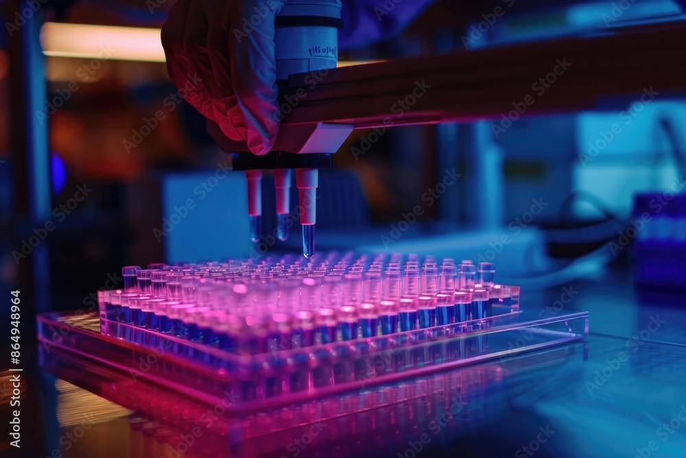 Aufkleber a scientist carefully examines a small sample under a microscope, possibly looking for specific feat