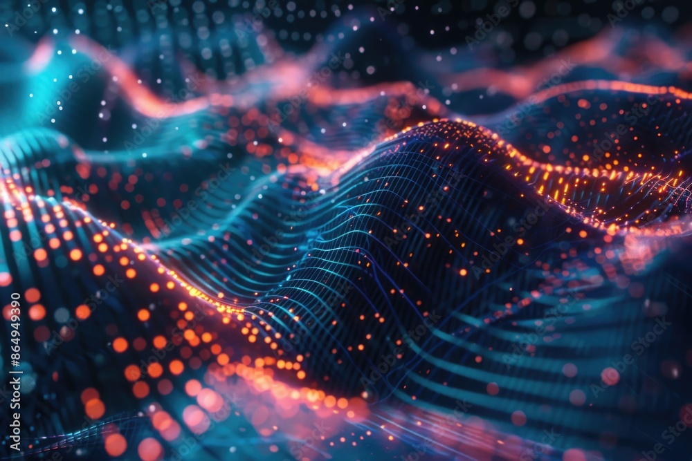 Poster A digital representation of a wavy motion, suitable for use in technology and science contexts