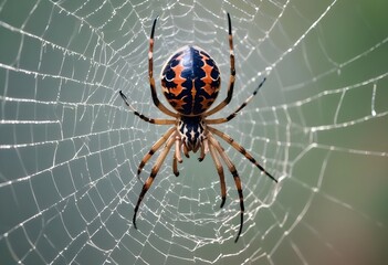 Obraz premium A large spider sitting on a cobweb. Macro photography