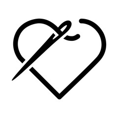The icon is a love of needlework. A needle with a heart-shaped thread. Hand made. Sewing, embroidery, darning. Vector illustration isolated on a white background for design and web.