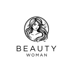 Beautiful Woman Face Logo. Hairdressing, Spa and Aesthetics Business Concept. Modern, Elegant and Luxurious Style. Black and White Color.