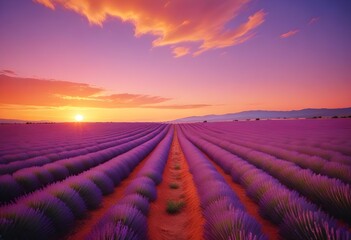 Fototapeta premium Vast lavender fields during sunrise