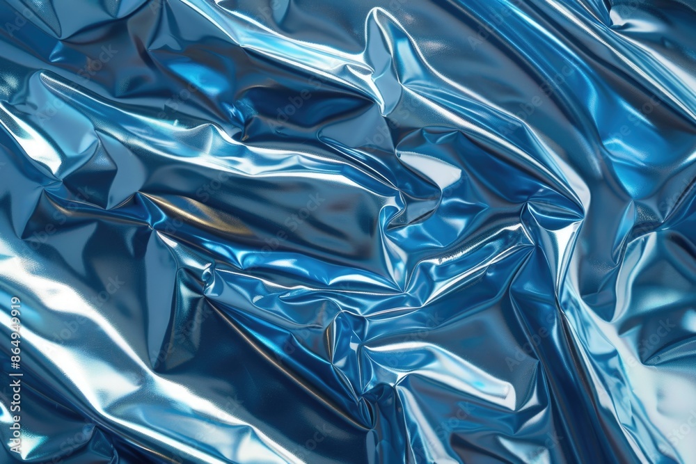 Poster A close-up shot of shiny blue fabric, suitable for use in textiles or design contexts