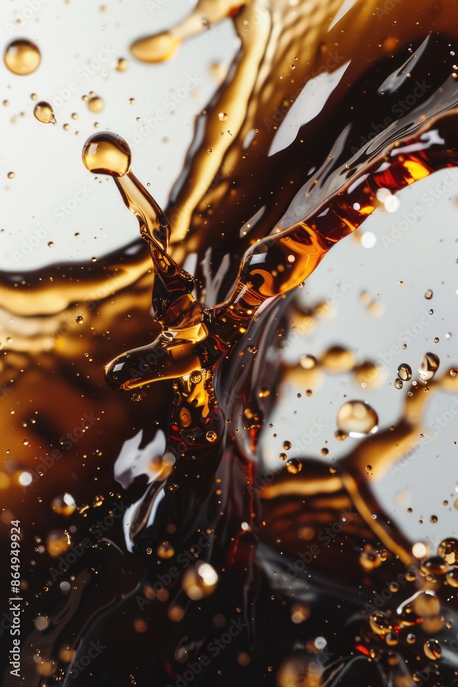 Poster a close-up view of a liquid flowing into a glass, ready for consumption