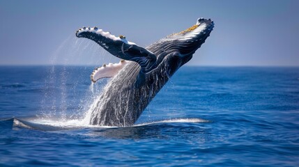 Humpback Whale's Tail Above the Water Surface 
