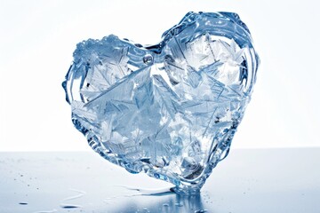 A unique ice heart sculpture sitting on a table, perfect for winter-themed events or decorations