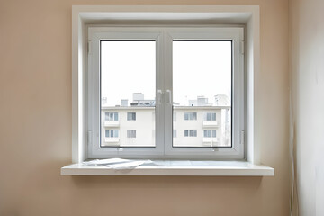 closed pvc window in room at apartment