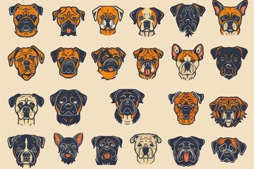 Dogs Doodle Set, Pet Animal Symbols, Hand Drawn Puppy Icons Silhouettes, Sketched Dog Character