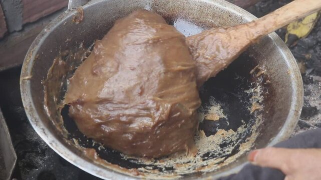 Dodol sticky rice, a typical Indonesian food, has a sweet taste