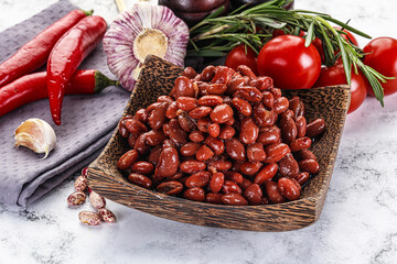 Red canned beans in the bowl