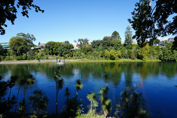 The Waikato River flowing through central Hamilton