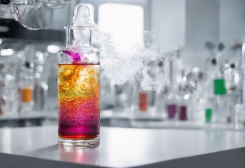 Interior of clean modern white medical or chemical laboratory background. Horizontal template for a poster, webpage or leaflet. Generative AI content