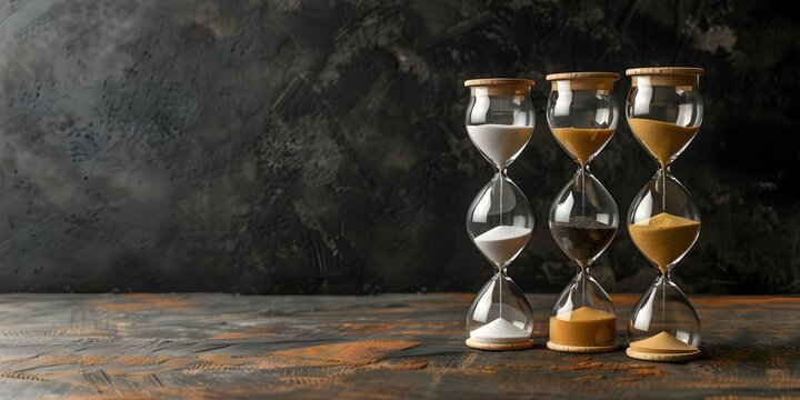 Hourglasses representing time relativity in diverse contexts and scales. Concept Time Perception, Hourglass Symbolism, Time Measurement, Time Relativity, Diverse Contexts