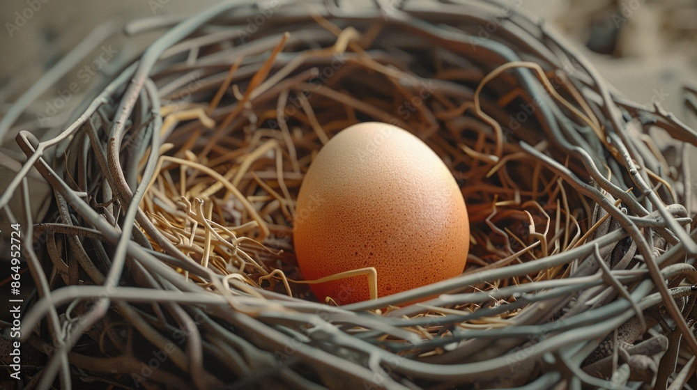 Poster a brown egg sits in a nest made of twigs