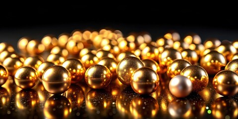 Glowing mini gold balls on a dark background, shiny, luminous, glowing, gold, mini, spheres, metallic, illumination, sparkle