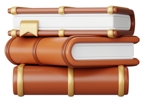 Brown stacked books png 3D education element, transparent background