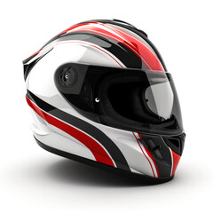 Red and White Motorcycle Helmet Isolated on White Background