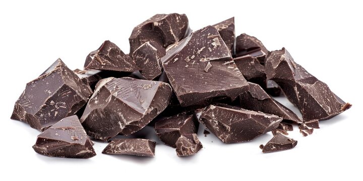 A pile of chocolate pieces arranged neatly on a white surface, ideal for showcasing desserts or adding visual appeal to food-related content