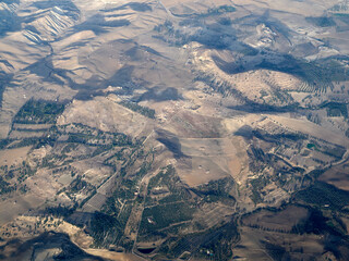 etna sicily farmed fields aerial view from airplane