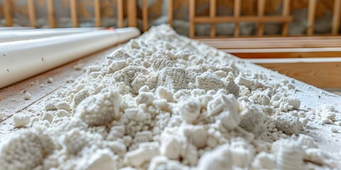 Improving Energy Efficiency with Spray Foam and Cellulose Insulation to Seal Gaps and Prevent Heat Loss. Concept Energy Efficiency, Spray Foam Insulation, Cellulose Insulation, Heat Loss Prevention