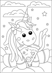 unicorn fun pizza coloring book page