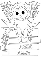 girl fun pizza coloring book page