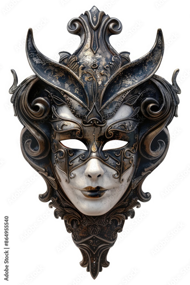 Poster Close-up shot of a mask on a white background, ideal for use in editorial or commercial contexts where a subtle yet impactful design element is needed