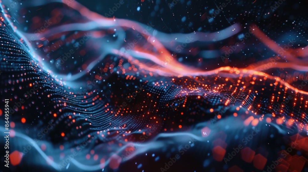 Poster abstract representation of a wave formed by blue and red lights