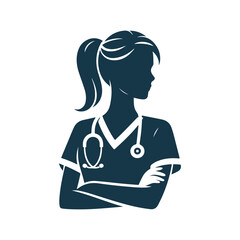 Vector Nurse silhouette Clip art isolated  illustration on a white background