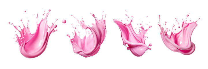Pink milk or yoghurt splash set isolated on transparent background