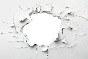 hole breaking through white wall, transparent background, cut out, clipping path, PNG