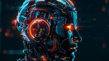 Advanced AI Robot Profile in Neon Blue