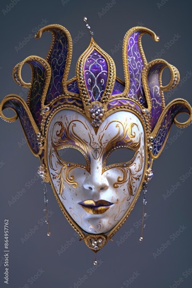Poster A close-up view of a mask on a gray background, suitable for use in conceptual or abstract contexts