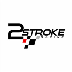 2 stroke racing word design with checkered flag illustration.