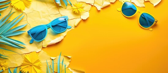 Summer message depicted on torn paper with yellow backdrop. Abstract emblem with room for content.