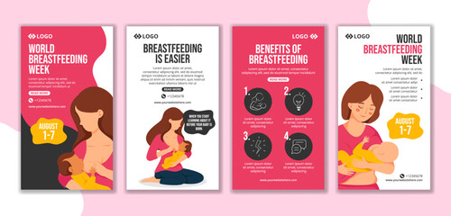 Breastfeeding Week Social Media Stories Flat Cartoon Hand Drawn Templates Background Illustration