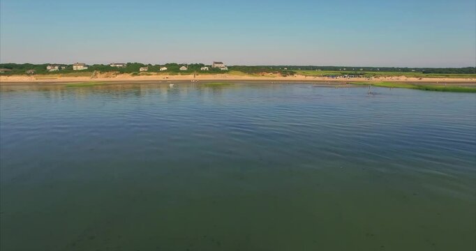 Beach and beachside township of First Encounter Beach, Cape Cod, Massachusetts, United States of America.