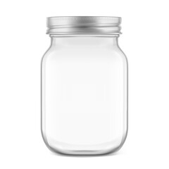 Mason jar mockup for food, diy. High realistic. Vector illustration isolated on white background. Ready for use in presentation, promo, advertising and more. EPS10.