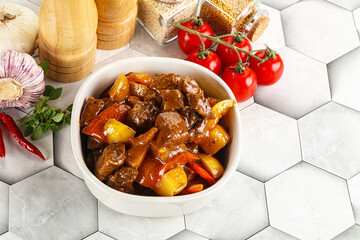 Homemade beef hungarian goulash with potato