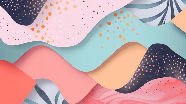 closeup flat design of Abstract design with overlapping shapes and a mix of  and pastel colors