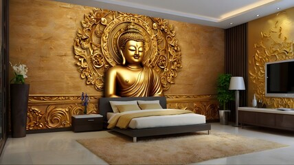 buddha statue in temple, ai generated