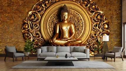 Fototapeta premium golden buddha statue, ai generated