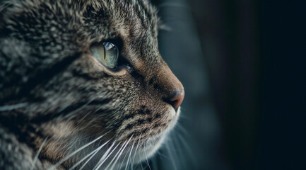 A cat with white and brown fur and a serious look
