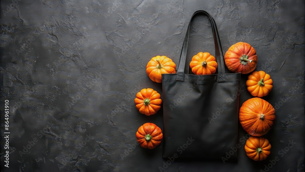 Sticker Black canvas tote bag featuring festive pumpkins, fall, autumn, pumpkins, Halloween, black tote bag, canvas, harvest