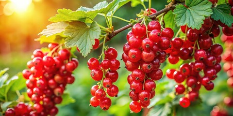 Bush of red currant with ripe berries in summer , red currant, bush, fresh, garden, red, ripe, delicious, fruit, summer