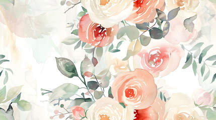 rose bouquet watercolor soft light floral pattern wallpaper background pattern card