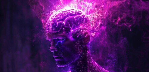 3d illustration. Digital life. Abstract. Data. Head with brain.