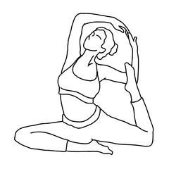 Yoga woman png, wellness line art illustration, transparent background