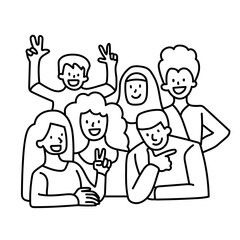 Png diverse team of people doodle, transparent background